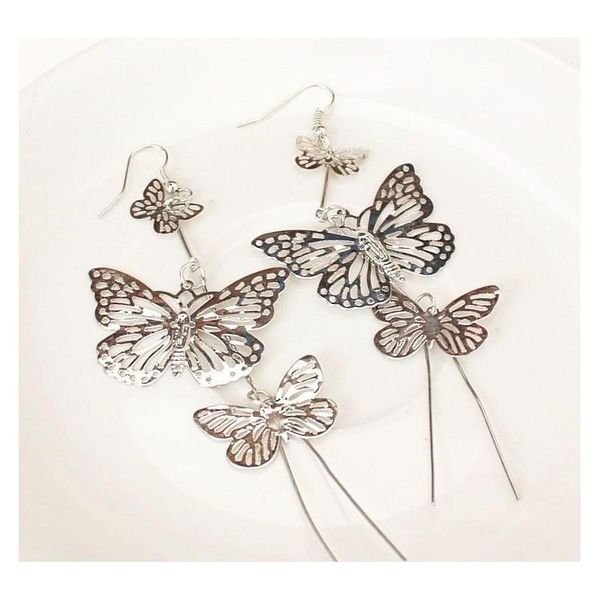 

multi-level long paragraph hollow tassel butterfly earrings european and american ear jewelry manu sqcilz new_dhbest, Silver