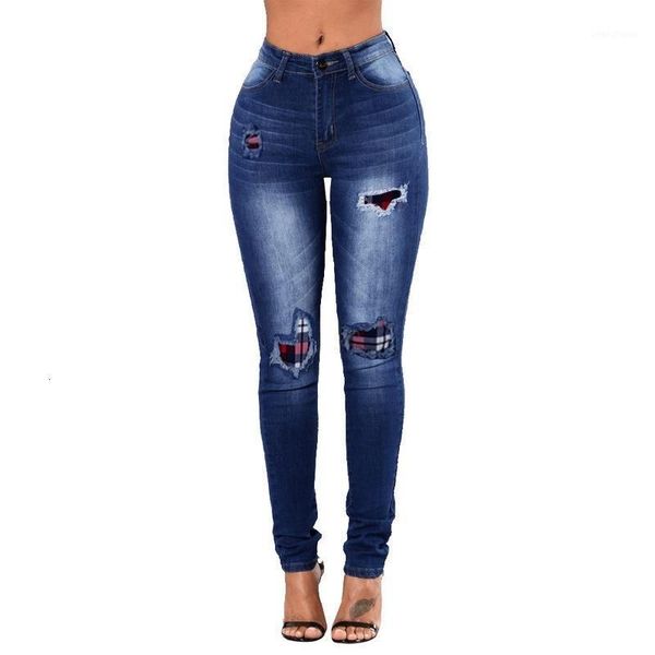 

fashion autumn winter casual denim trousers for ladies women blue patch ripped high waist skinny long pencil jeans1