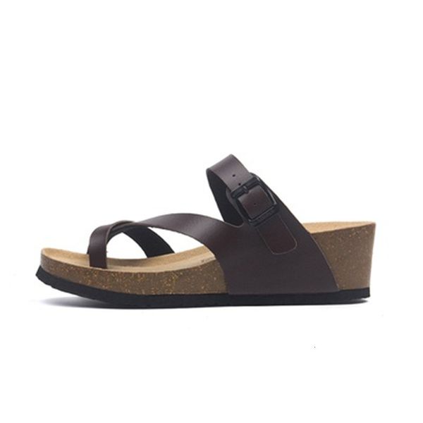 

2021 new quality of feminine fashion cork summer buckle cross two inches med heel beach sweet flower slippers print sandals euqt, Black