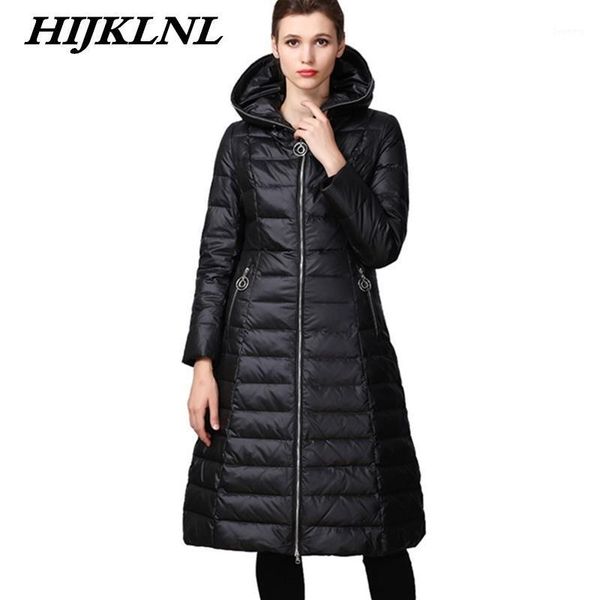 

2020 new women winter down coat loose large size hooded solid long down jacket women thicken coat fashion warm outerwear cw0761, Black