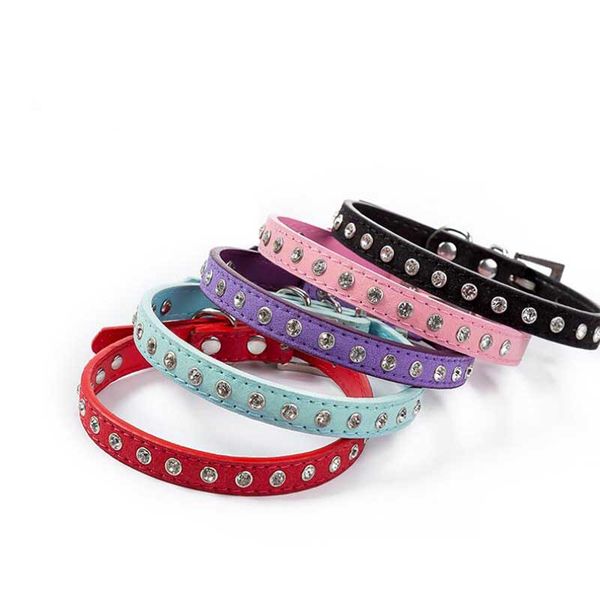 

new pu leather collar for dog pet accessories crystal diamond dog collar and leash for small large dogs