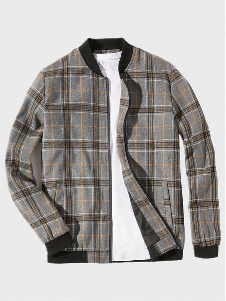 

men plaid zipper bomber jacket without tee s3nb#, Black;brown