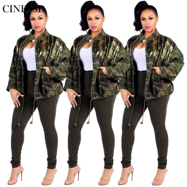 

me160 european and american women's camouflage denim jacket sequins all-match windbreaker long-sleeved stitching printed jacket, Tan;black