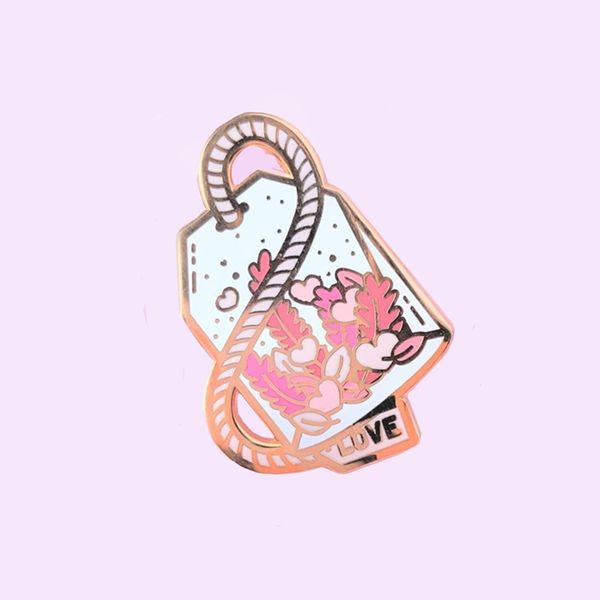 

cute pink herbal flower love potion tea enamel pins black tea drinkers lapel pin gifts badge brooch, Gray