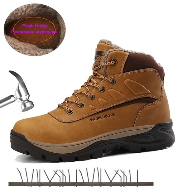 

fotwear genuine leather safety work lace up ankle plush warm snow boots outdoor winter shoes men y200915, Black;brown