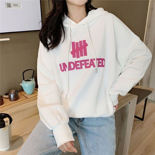 

qa034 ac cuff sanding fashion korean style sweater women's plus fat plus t-shirt letter printed sports hooded women's hole pullove, Black