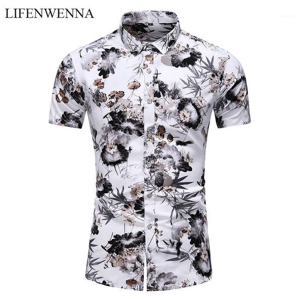 

summer new arrival men's hawaiian shirt fashion casual short sleeved printed shirt regular fit male chinese style -7xl1, White;black