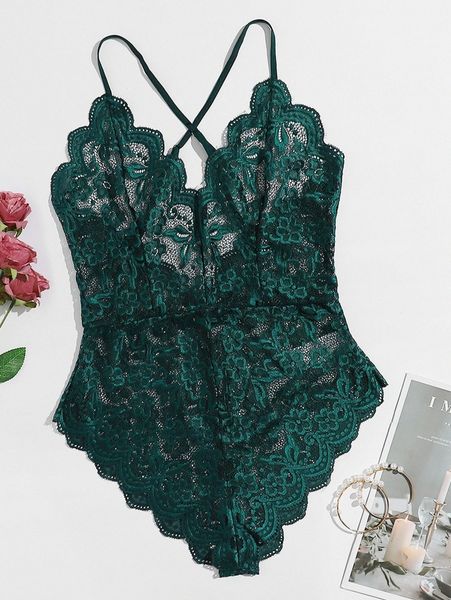

plus floral scalloped lace teddy bodysuit e5ic#, Black;white
