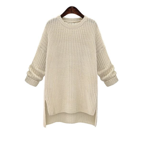 

gurimac casual solid knitted sweater women 2020 autumn winter white elegant o-neck cotton long pullovers sweaters long sleeves, White;black