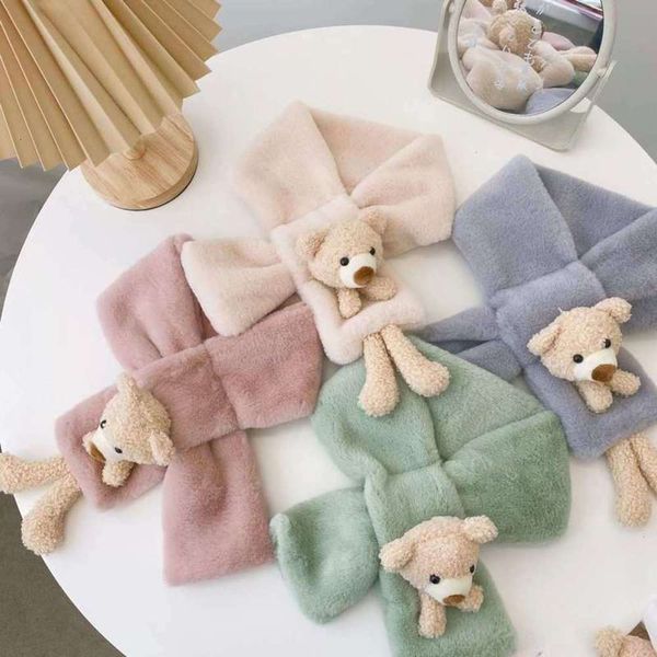 

scarf children's korean cartoon cub plush cross autumn warm men's and women's neckline winter, Red;brown