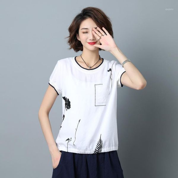 

vintage print t shirt women loose o-neck basic t-shirts female casual short sleeve t-shirt plus size1, White