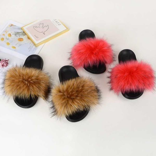 

slippers fur imitation raccoon ladies shoes rex four seasons wear1, Black