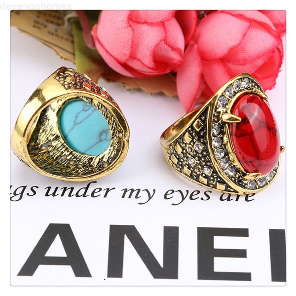 

green euorpe trendy jewerly fashion stone turquoise gold plated rings whole women gift jewelry bulk lots ing, Silver