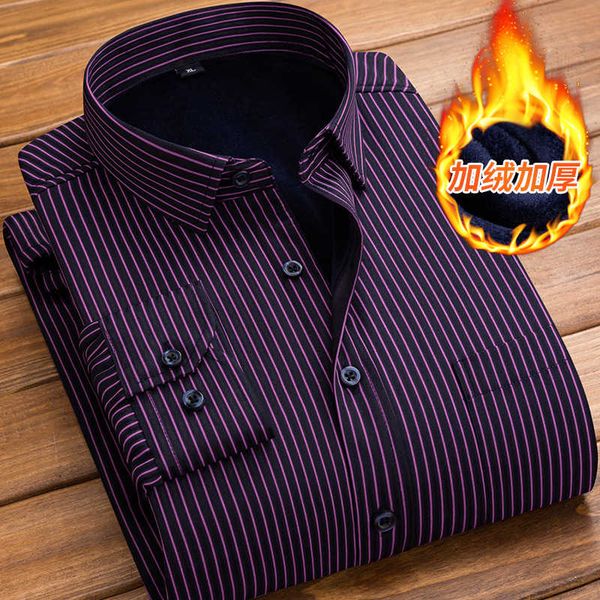 

warm men's winter stripe plush business casual shirt bn016, White;black