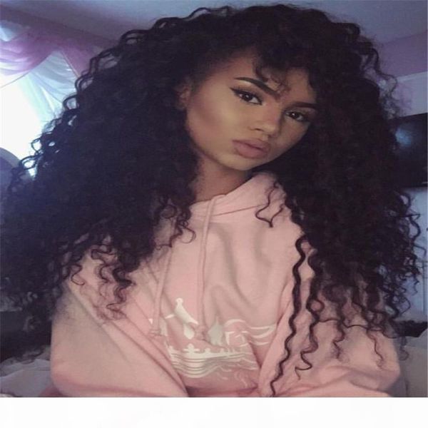 

8a unprocessed brazilian deep curly human hair wigs lace front wig curly glueless full lace wig for black women, Black;brown