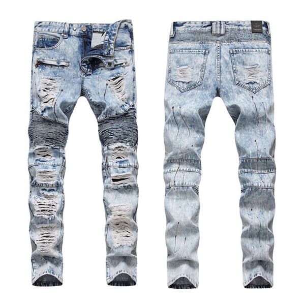 

2021 new european and american street fashion rags beggars hand painted color denim pants men's clothing i3nj, Blue