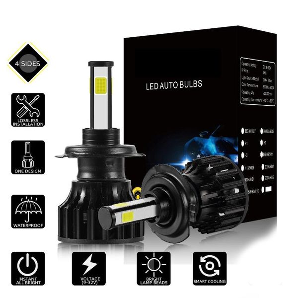 

2pcs h7 lighting pattern (4 sides) led headlight bulbs kit 2000w 300000lm 6000k white