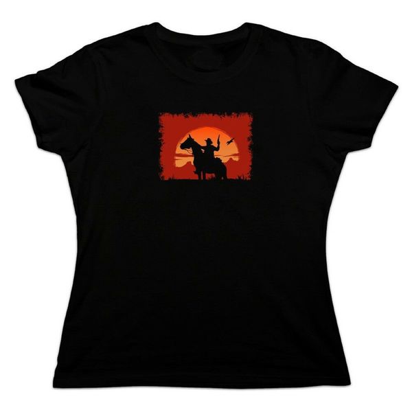 

cowboy on horse with red sunset and gun 's novelty custom made hoodie designers t shirts sweatshirt