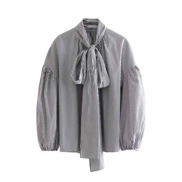 

women vintage bow tied striped print casual smock blouse office lantern sleeve shirts femininas blusas 1, White