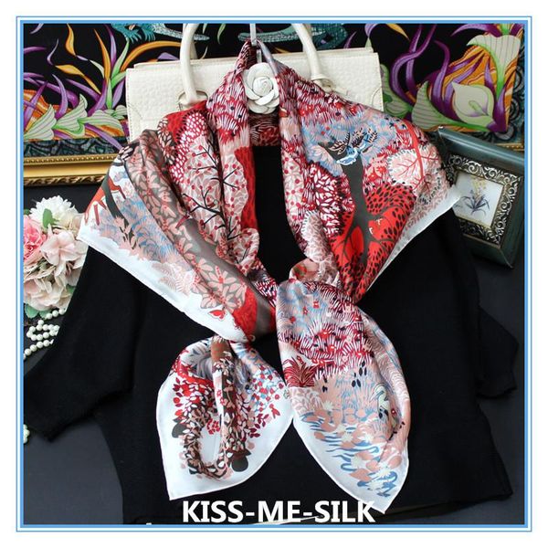 

scarves kms elk and forest cherry red silk scarf shawl mulberry-silk for girl lady woman 110*110cm/60g, Blue;gray