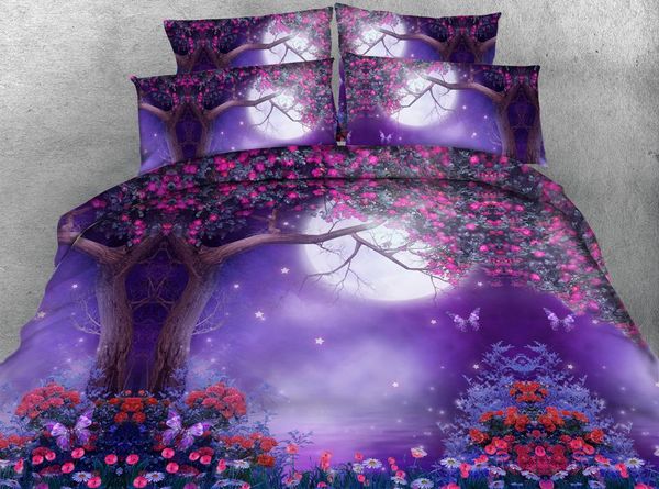 

jf-064 romantic purple garden tree moon small flowers bedding sets double doona cover single bed linen