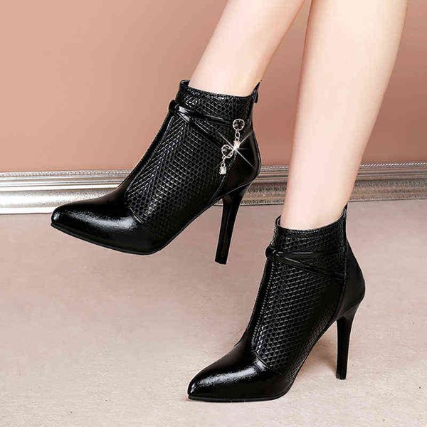 

dress shoes women boots winter autumn super high heels dress shoes pointed toe ankle boots thin heels botas mujer stilettos black 9402n 2203