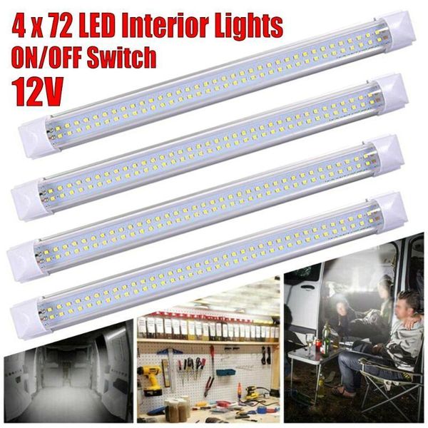 

1pc/4pcs 72 led car interior white strip light bar car interior lamp with on/off switch for van lorry truck camper boat1