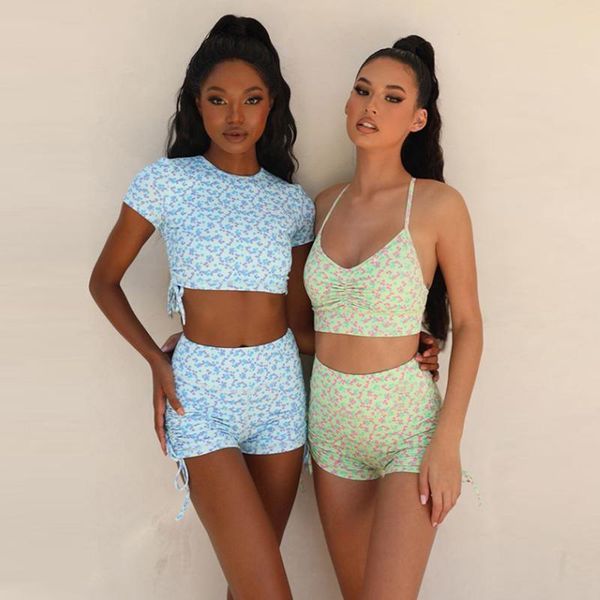 

yoga outfits floral print set gym sport shirt fitness leggings long sleeve crop push up bra high waist training pants, White;red