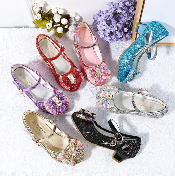

for flower girl children princess sandals shoes knot leather kids glitter wedding party sandalia infantil chaussure enfant, Black;red