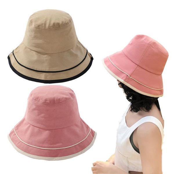 

2021 summer new sun hat women korean fake double-brim pure color fisherman hat tide outdoor sunscreen big bucket basin cap, Blue;gray