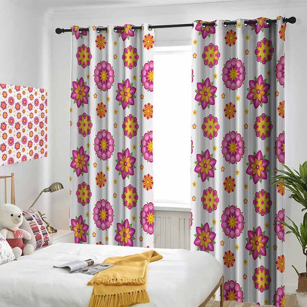 

thermal insulated room darkening window shade ornamental flowers with blooming petals spring season theme curtain
