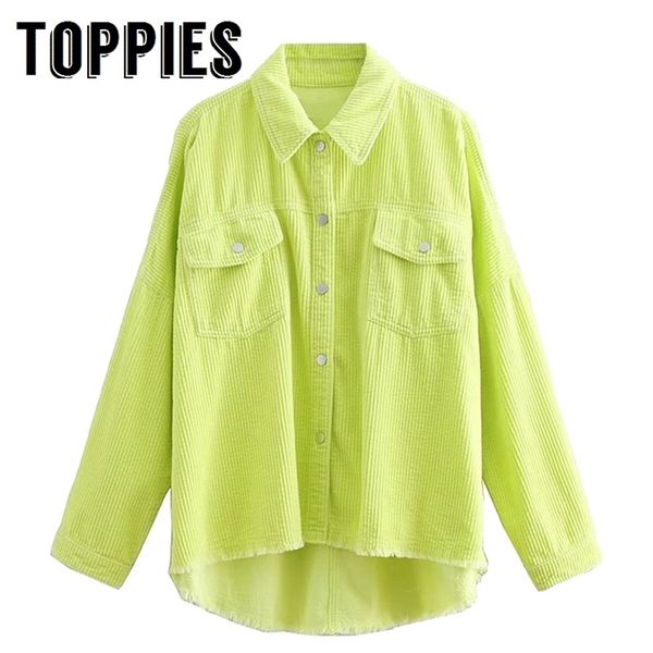 

spring women green color corduroy jacket loose single breasted coat fashion button down tassel jacket 201112, Black;brown