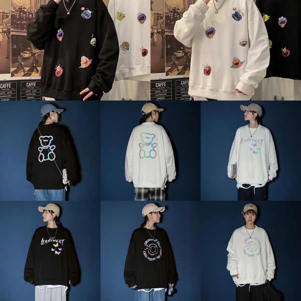 

sd2nc new spring and autumn sweater men's round neck loose fashion versatile bear reflective korean version pullover pullover of cou, Black