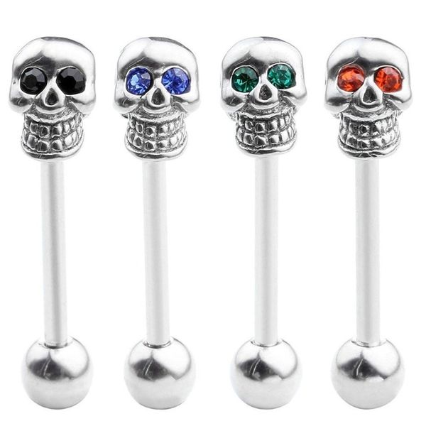 

modrsa 1piece punk skull tongue piercing stainless steel crystal tongue rings barbell ear tragus septum piercing body jewelry f wmtnha, Silver