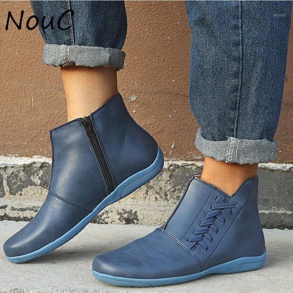 

nouc women winter snow boots genuine leather ankle spring flat shoes woman short brown boots 2020 for women lace up1, Black