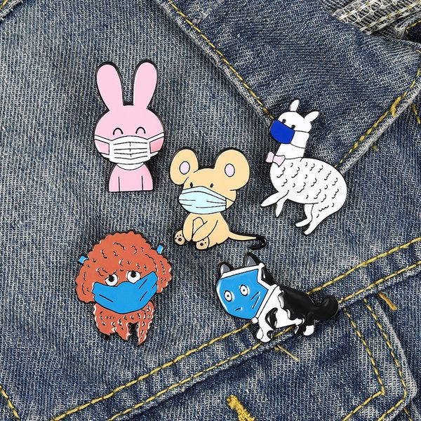 

brooches pin for women cute cartoon animal sheep rabbit enamel girl fashion jewelry accessories metal vintage brooches pins badge wholesale, Gray
