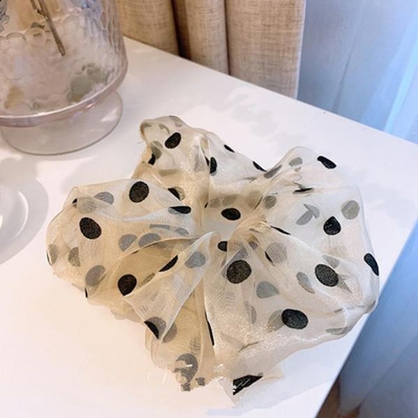 

aomu 1pc 2020 korea spring fashion big organza retro polka dots hair bands scrunchy women hair accessories ponytail holder bbyflj bdehome, Golden;white
