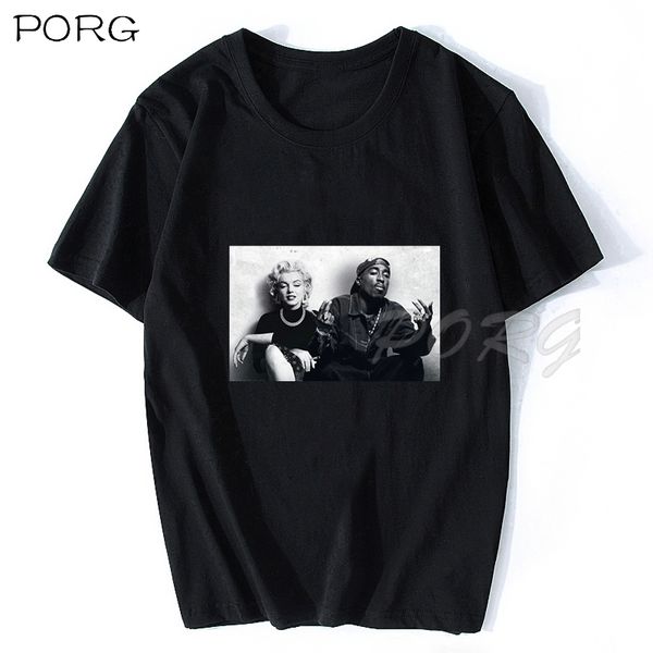 

2020 summer fashion design rap tupac 2pac marilyn monroe casual hip hop short sleeve round neck sport hooded sweatshirt hoodie men t shirt