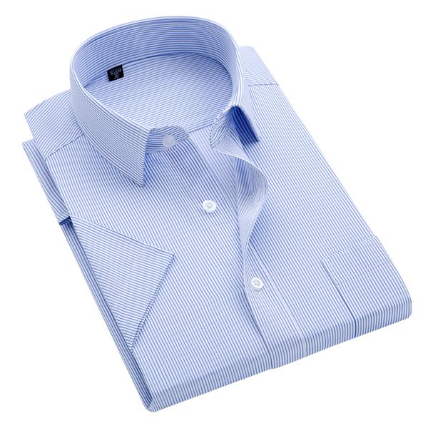 Camicia estiva da uomo a maniche corte a righe S ~ 8XL con colletto quadrato, camicia sociale maschile con tasca antirughe, vestibilità regolare, non stiratura LJ200925