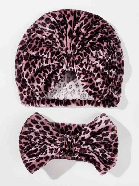 

baby leopard print hat & headband she, Yellow