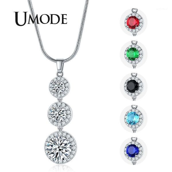 

pendant necklaces umode paved round clear green red blue black zircon for women white gold snake chains jewelry aun03641, Silver