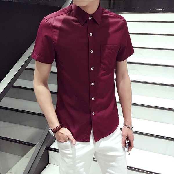 

toturn brand mens shirts plus size 5xl 6xl cotton luxury male clothing fashion formal casual red wine men's shirt short sleeve, White;black