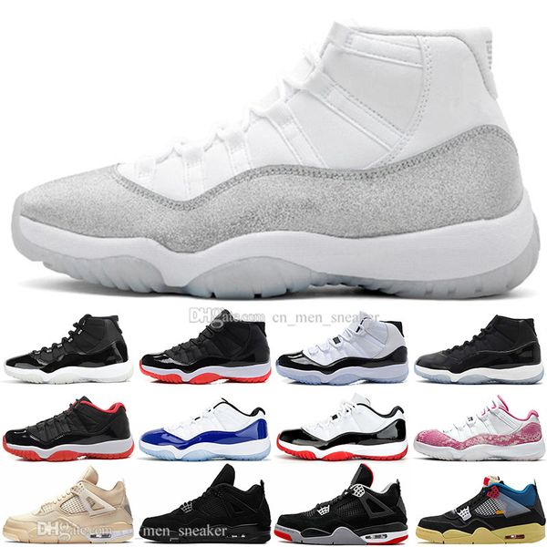 

new 11 11s 25th anniversary bred 4 4s guava ice black cat deep ocean basketball shoes concord 45 gamma blue men sports sneakers, White;red