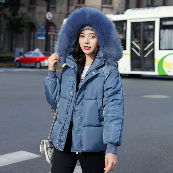 

kmvexo autumn short hooded parka winter jacket women casual solid warm thicken with fur collar ladies parka coats 2020 new t200902, Black