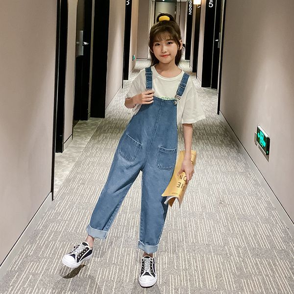 

2020 spring new arrival brief kids overalls pants for girls fashion baby girls denim pants loose girls suspender pants, #8329 y200704, Blue