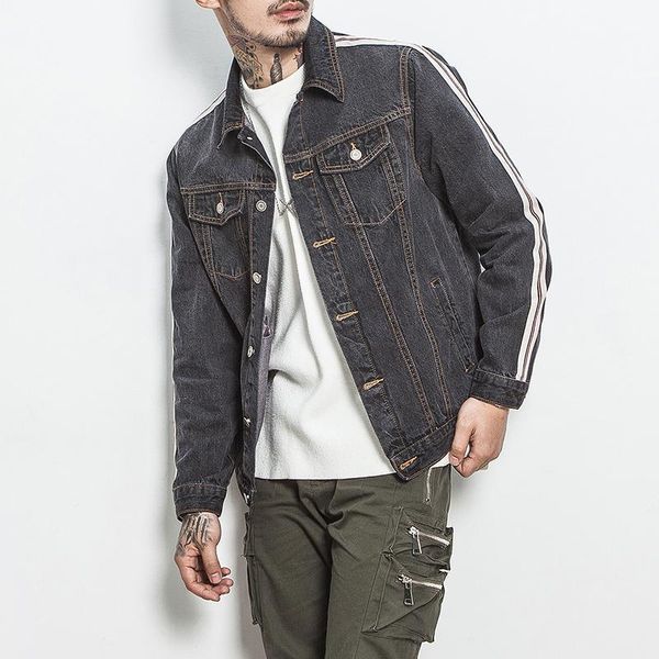 

mens striped denim jacket plus size m-5xl men cowboy men's jean jacket cotton black denim1, Black;brown