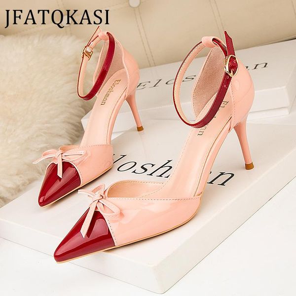 

women high heels summer single shoes pointed butterfly-knot band buckle party woman pumps fashion lady shoes plus size 2020 new, Black