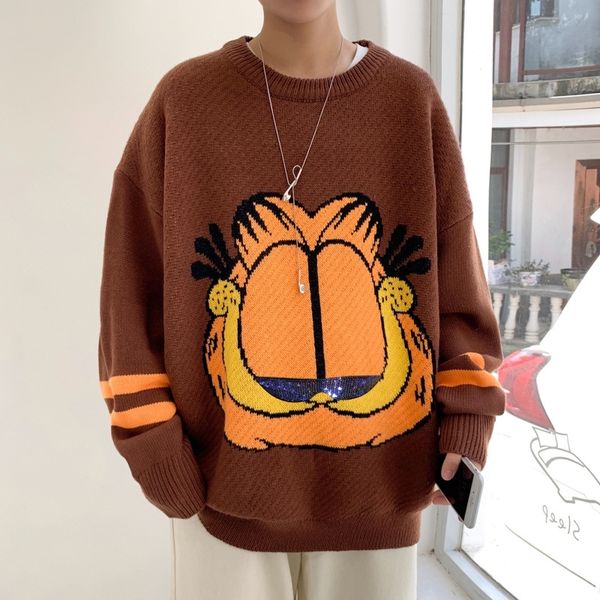 

2020 crew neck sweater men's korean cartoon couple's t-shirt and youth sweater, Black