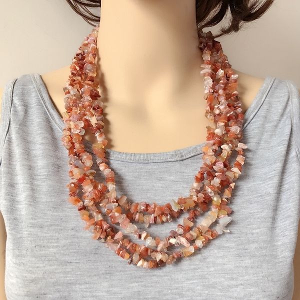 

layers statement chunky natural stone fashion necklace y200730, Silver