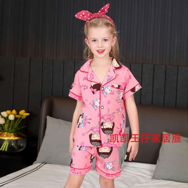 

2021 new summer boys' and girls' pajamas korean children's short sve cardigan casual baby home cloth, Blue;red